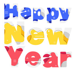 Happy new year with abstract liquid shapes design modern graphic elements,