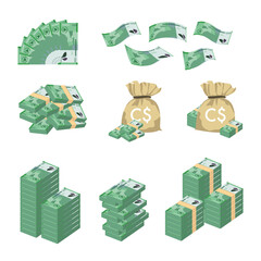 Cordoba Oro Vector Illustration. Huge packs of Nicaragua money set bundle banknotes. Bundle with cash bills. Deposit, wealth, accumulation and inheritance. Falling money 1000 NIO