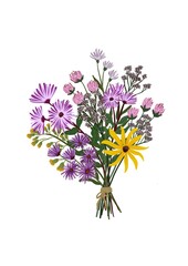 Bouquet of wild flowers hand drawn in flat style