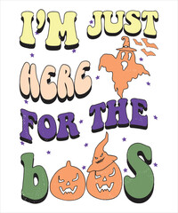 Groovy style Halloween typography t-shirt design, vintage typography t-shirt design, retro Halloween t-shirt design, groovy t-shirt design.