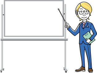 ホワイトボードでプレゼンテーションをするビジネスマン