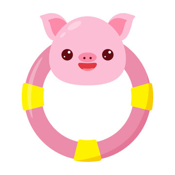 A baby rattle with a ring. A rattle with a cartoon pig for kids. A gift for newborns.