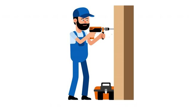 Repair work. Handyman performs various tasks with hand tools. Advertising of repair services.