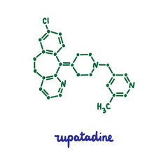 Rupatadine hand drawn vector formula chemical structure lettering blue green