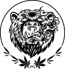 Marijuana Smoke Scary Bear Weed Mascot Logo Outline Vector illustrations for your work Logo, mascot merchandise t-shirt, stickers and Label designs, poster, greeting cards advertising business company