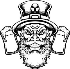 Monochrome Man beard and Glass Beer Joint Vector illustrations for your work Logo, mascot merchandise t-shirt, stickers and Label designs, poster, greeting cards advertising business company or brands