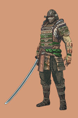 Drawing orochi warior armor, sword hero, japanese, art.illustration, vector
