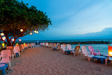 beach chair with dining table near sea beach