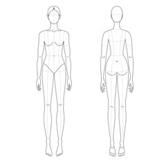 Female line drawing croqui for flat fashion sketches and cads. Vector mannequin design. 