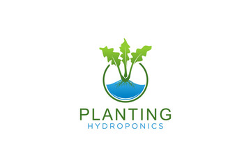 Hydroponic plant logo design organic farming water gardening icon symbol 