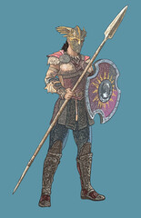 Drawing valkyrie armor warior,figther,art.illustration, vector