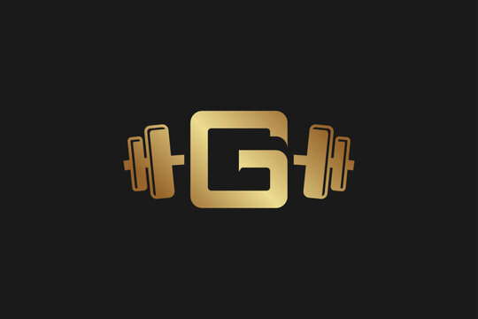 Barbell dumbbell logo design fitness G initial sport icon symbol power lifting