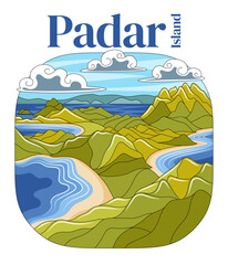 Padar Island in Vector Illustration