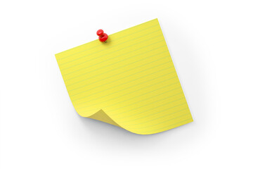 Realistic 3D Sticky Yellow Lined Notebook with Thumbtacks on Paper