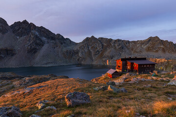 Super colorful morning in the Alpine lake