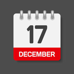 Icon day date 17 December, template calendar page