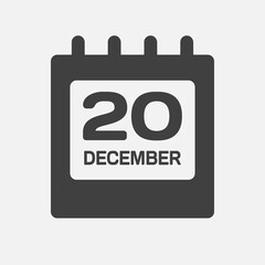 Icon day date 20 December, template calendar page