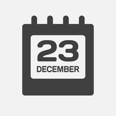 Icon day date 23 December, template calendar page
