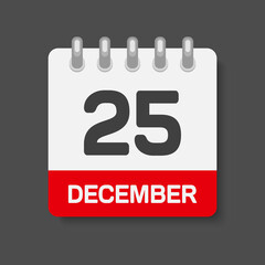 Icon day date 25 December, template calendar page