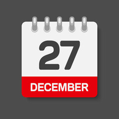 Icon day date 27 December, template calendar page