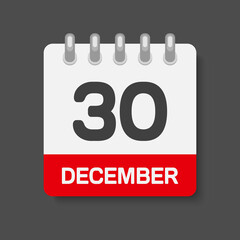 Icon day date 30 December, template calendar page