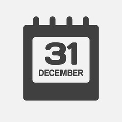 Icon day date 31 December, template calendar page