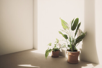 White empty room with plant. Room interior 3d illustration