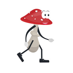 Fly agaric. Mushroom cartoon character, vector illustration