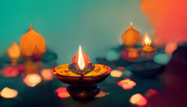 Happy Diwali festival of lights holiday background, illustration design, digital art style