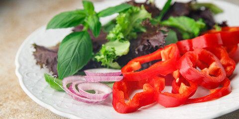 salad pepper vegetable paprika sweet green leaves fresh dish healthy meal food snack diet on the table copy space food background