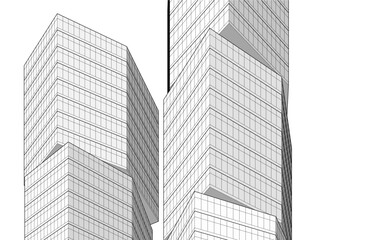 Linear architectural drawing vector illustration