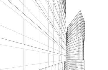 Linear architectural drawing vector illustration