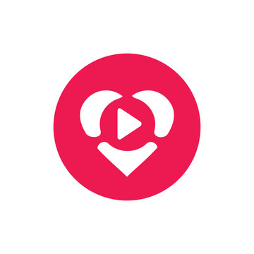 Abstract heart and play button logo, video player icon vector illustration