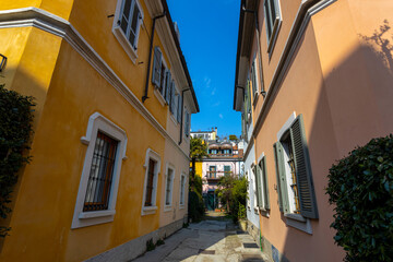 MILAN, ITALY, MARCH 5, 2022 - Colorful and characteristic houses in Abraham Lincoln street in...