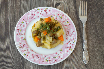 Traditional delicious Turkish food; Artichoke with olive oil (zeytinyagli enginar)