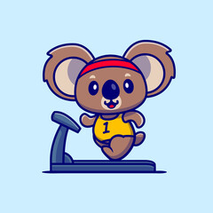 Cute Koala Running On The Treadmill Cartoon Vector Icon Illustration. Animal Sport Icon Concept Isolated Premium Vector. Flat Cartoon Style © catalyststuff