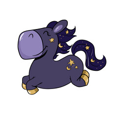 Vector children's drawing, hand-drawn on a white isolated background, funny unicorn for banners, postcards, stickers