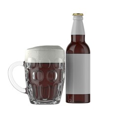 Dark beer bottle and glass 