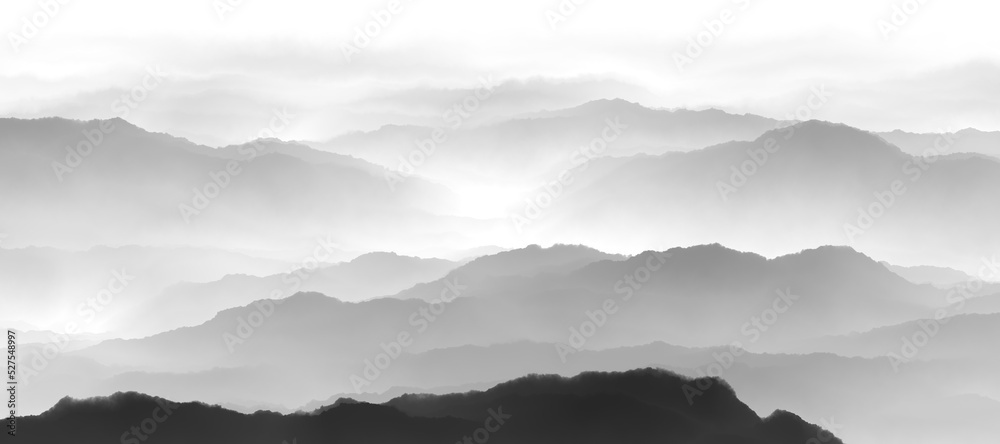 Poster misty mountain landscape