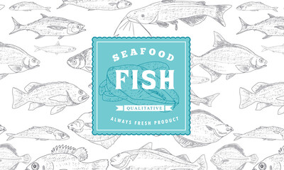 Fish label with seamless pattern