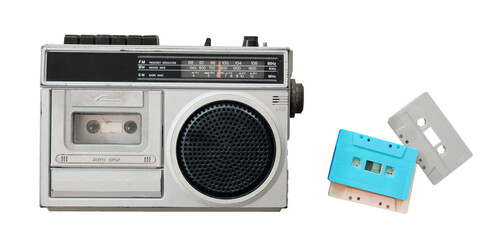 vintage radio and cassette player. retro technology - 527549588