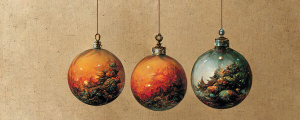 Three vintage christmas tree balls or baubles as header