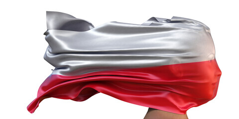 Nationalflagge von Polen weht über dem Gesicht einer Frau (Frauenrechte, Gleichberechtigung, Menschenrechte, Suverenität) - obrazy, fototapety, plakaty