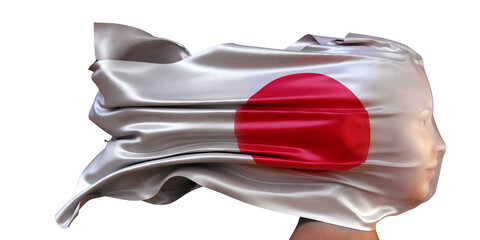 Nationalflagge von Japan weht über dem Gesicht einer Frau (Frauenrechte, Gleichberechtigung, Menschenrechte, Suverenität)
