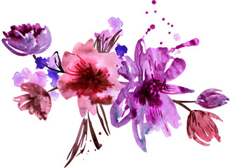Purple watercolor floral bouquet
