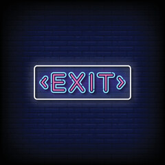 Fototapeta na wymiar Neon Sign exit with Brick Wall Background vector