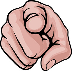 A cartoon hand pointing finger knuckles front on - obrazy, fototapety, plakaty