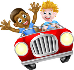 Cartoon Boy Kids Driving Car