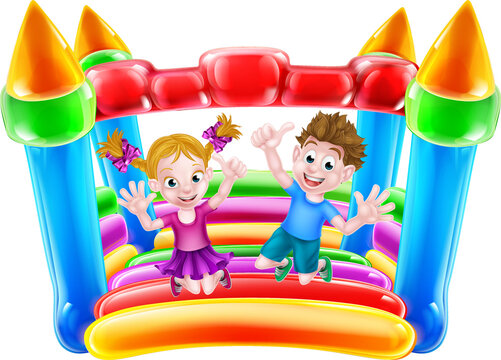 Kids Jumping on Inflatable Castle
