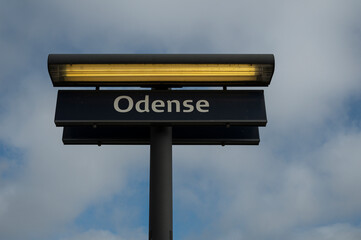 Signpost at the railway station in Odense